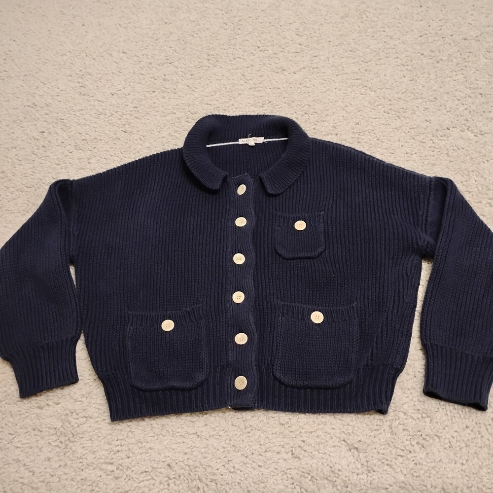Alex Mill Sweater Womens Large Blue Nico Chunky Cardigan Button Pocket BCI 25x20